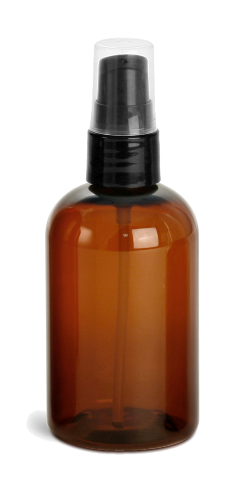 Amber Plastic Bottle with Black Pump