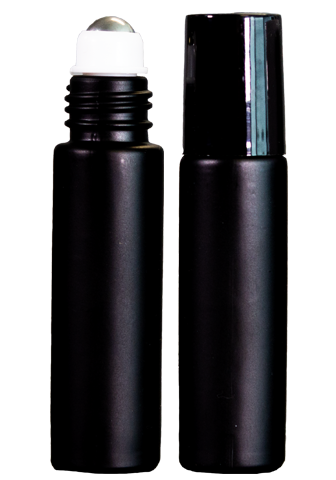 Black Frosted Glass Roll-on Bottle with Cap