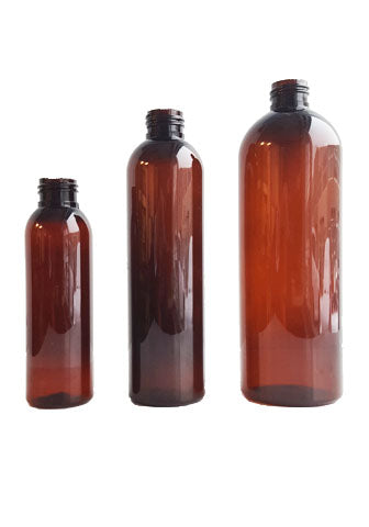 Light Amber Cosmo Round Plastic Bottles